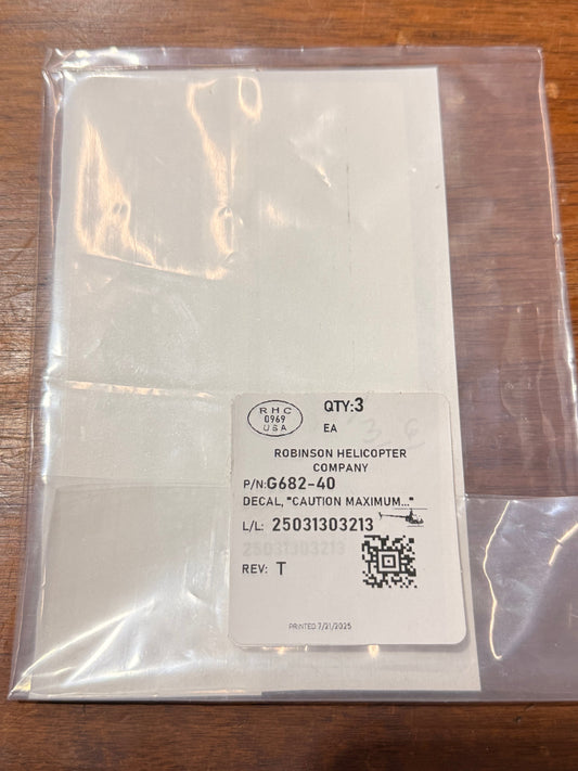 G682-40 DECAL, "CAUTION MAXIMUM.."