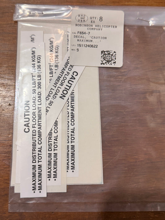 F654-7 DECAL, 'CAUTION MAXIMUM...'