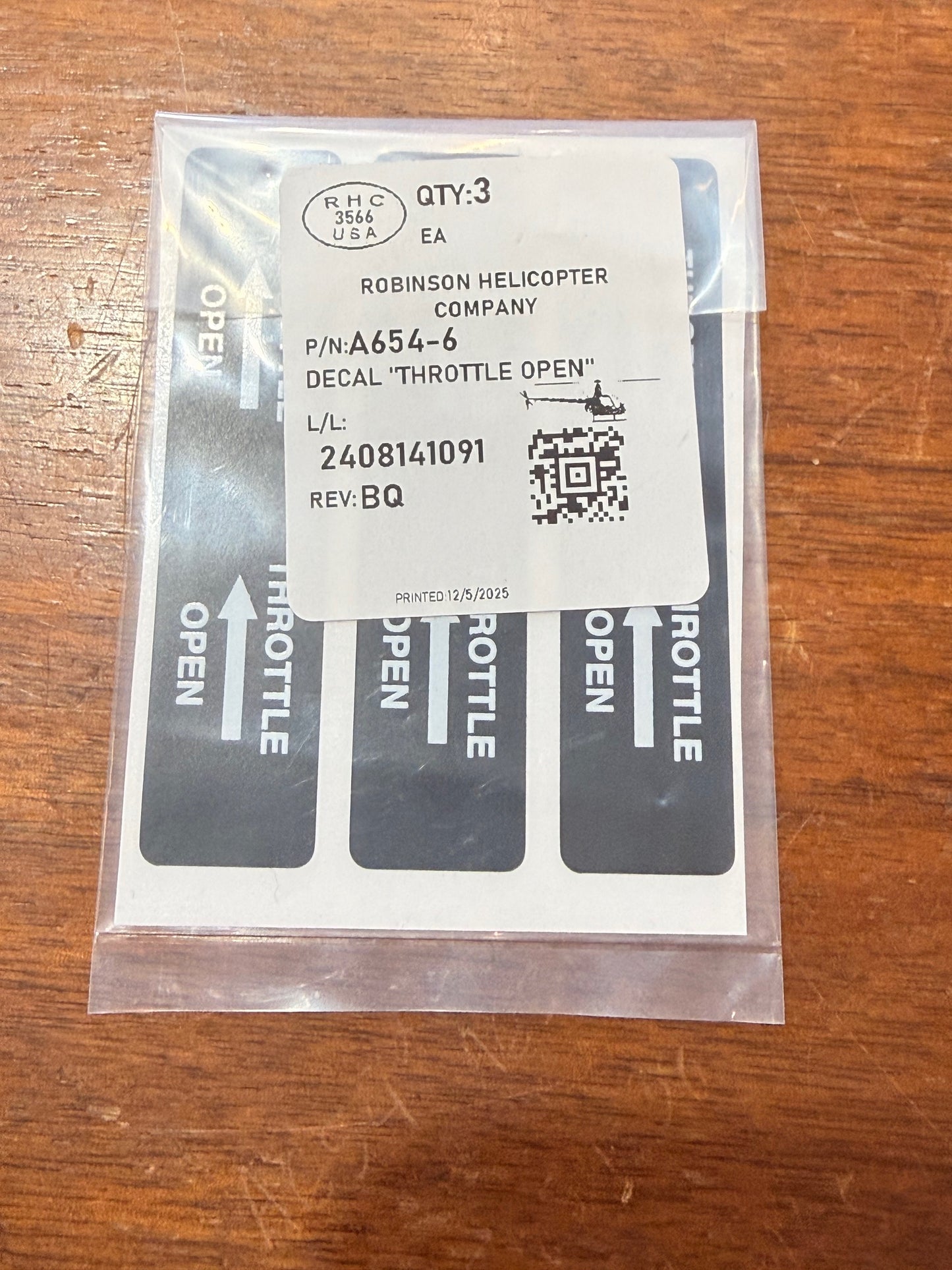 A654-6 DECAL "THROTTLE OPEN"