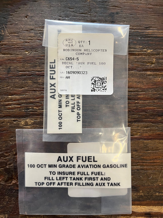C654-5 DECAL AUX FUEL 100 OCT