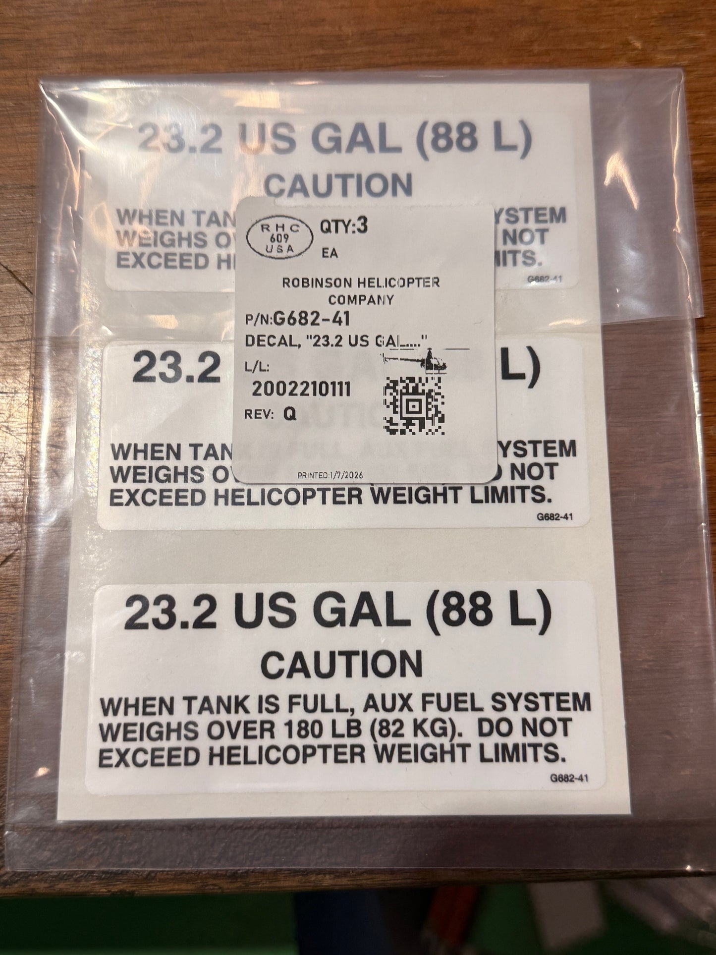 G682-41 DECAL, "23.2 US GALL..."