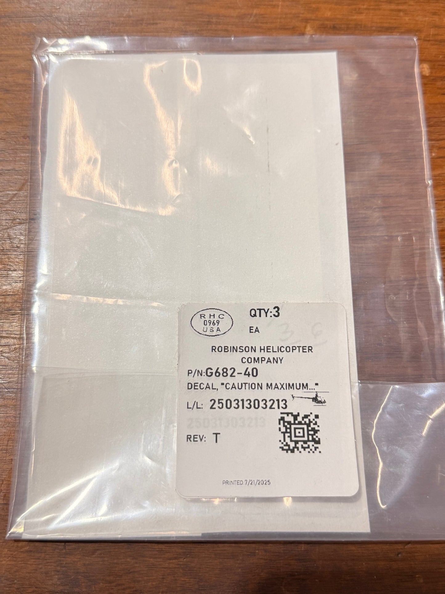 G682-40 DECAL, "CAUTION MAXIMUM.."