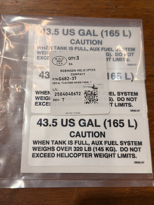 G682-37 DECAL, "CAUTION WHEN TANK..."