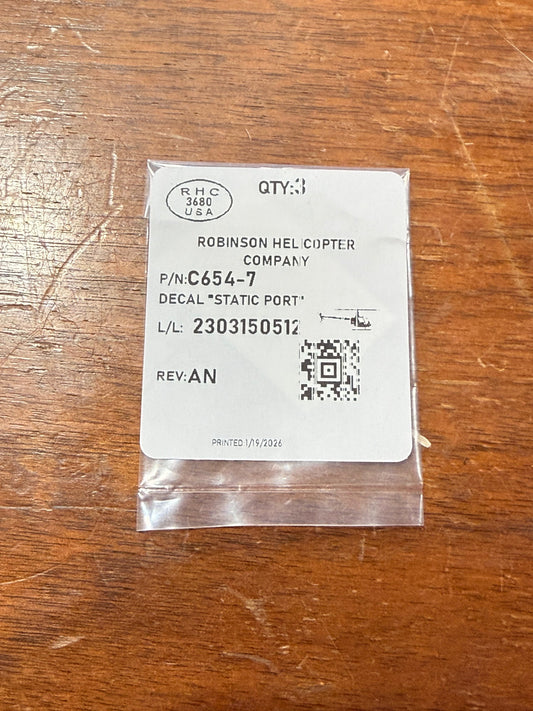 C654-7 DECAL "STATIC PORT"