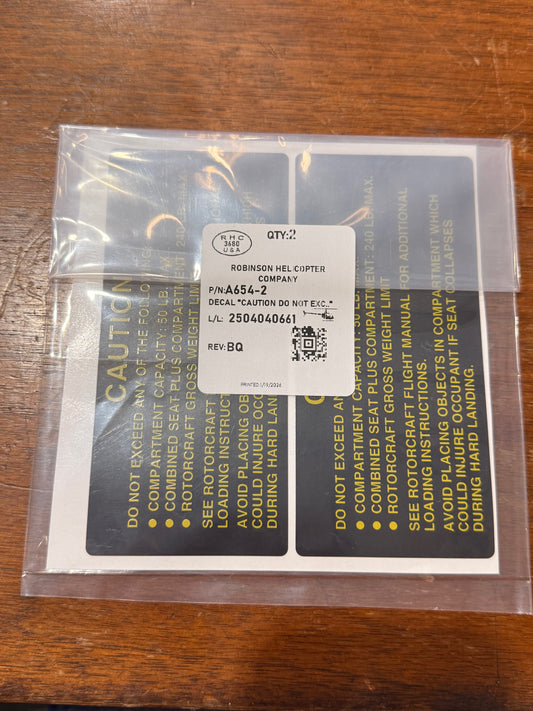 A654-2 DECAL "CAUTION DO NOT EXC.."