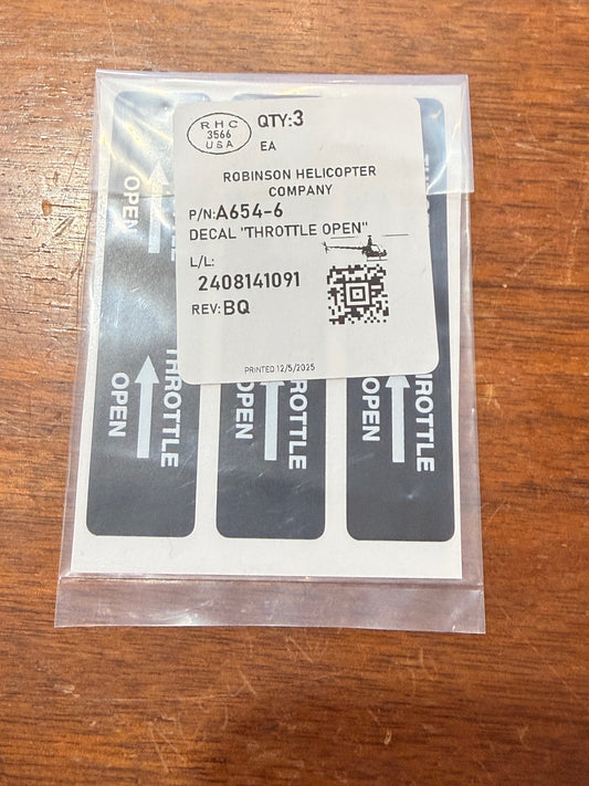 A654-6 DECAL "THROTTLE OPEN"