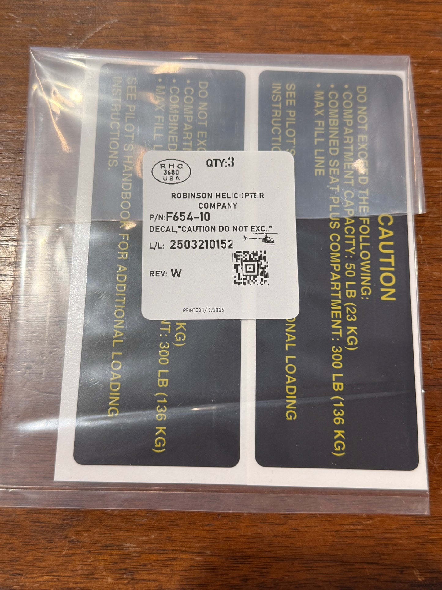 F654-10 DECAL, "CAUTION DO NOT EXC.."