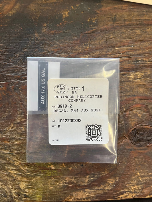 D819-2 DECAL, R44 AUX FUEL