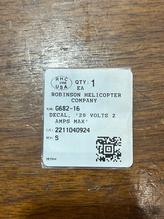 C682-16 DECAL, '28 VOLTS 2 AMPS